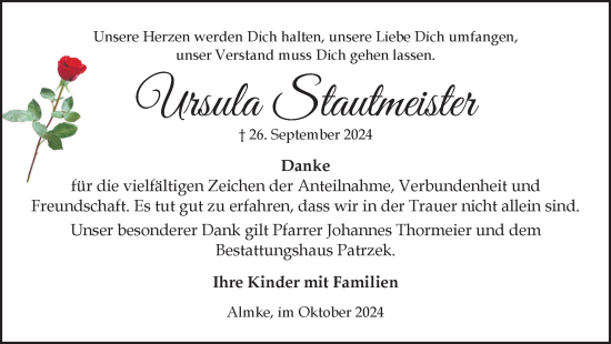 Traueranzeige von Ursula Stautmeister von Wolfsburger Nachrichten