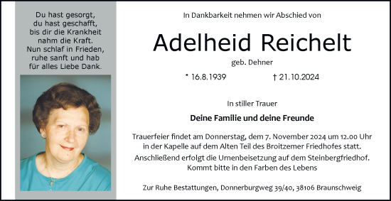 Traueranzeige von Adelheid Reichelt 