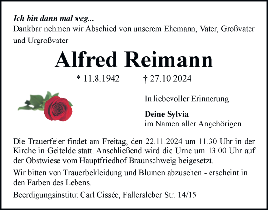 Traueranzeige von Alfred Reimann 