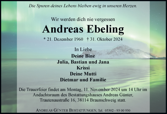 Traueranzeige von Andreas Ebeling 