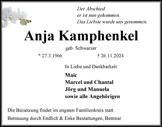 Traueranzeige von Anja Kamphenkel 