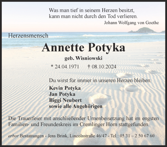 Traueranzeige von Annette Potyka 