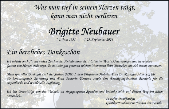 Traueranzeige von Brigitte Neubauer 