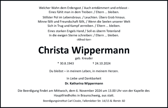 Traueranzeige von Christa Wippermann 