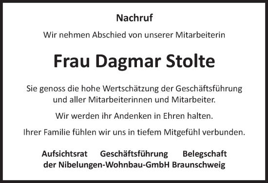 Traueranzeige von Dagmar Stolte 