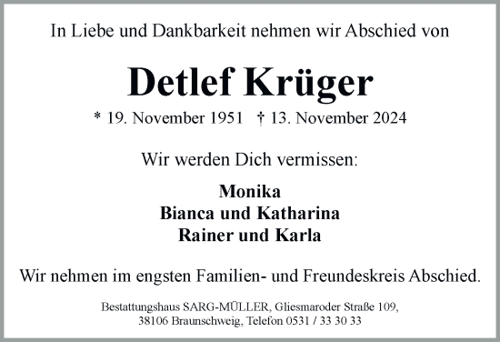 Traueranzeige von Detlef Krüger 