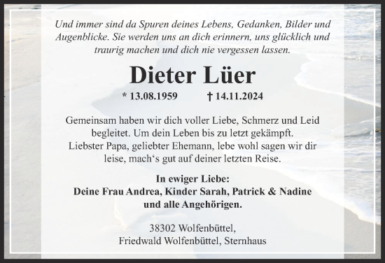 Traueranzeige von Dieter Lüer von Neue Braunschweiger am Samstag