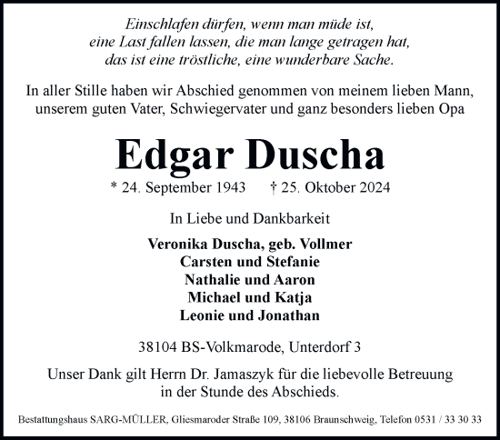 Traueranzeige von Edgar Duscha 