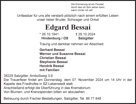 Traueranzeige von Edgard Bessai von Salzgitter-Zeitung