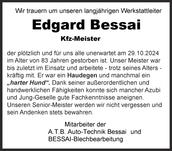 Traueranzeige von Edgard Bessai von Salzgitter-Zeitung