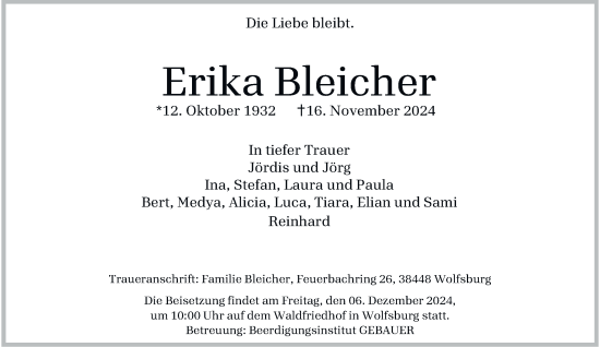 Traueranzeige von Erika Bleicher 