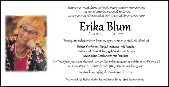 Traueranzeige von Erika Blum 