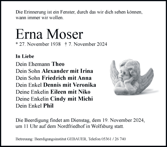 Traueranzeige von Erna Moser 