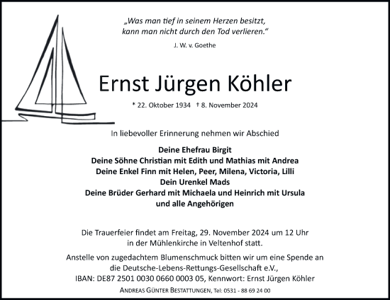 Traueranzeige von Ernst Jürgen Köhler 