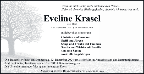 Traueranzeige von Eveline Krasel 