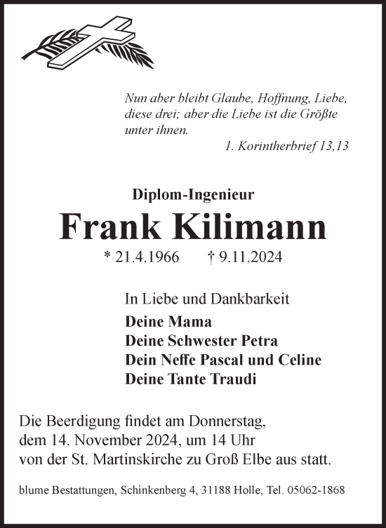 Traueranzeige von Frank Kilimann von Salzgitter-Zeitung