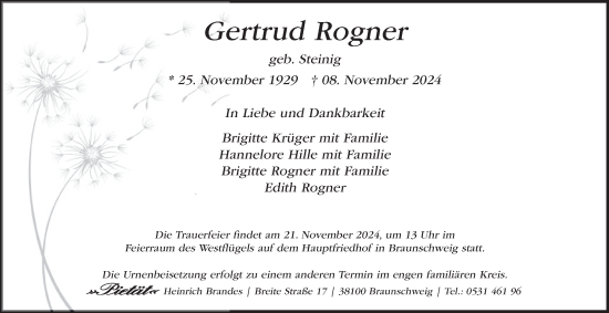 Traueranzeige von Gertrud Rogner 