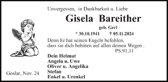 Traueranzeige von Gisela Bareither von Salzgitter-Zeitung