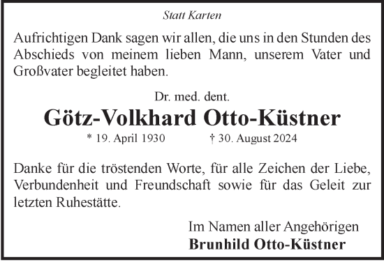 Traueranzeige von Götz-Volkhard Otto-Küstner von Wolfenbütteler Zeitung