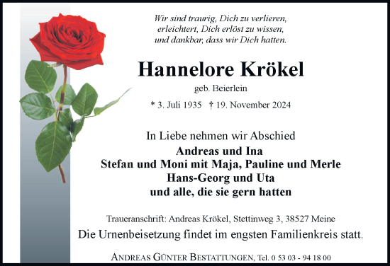 Traueranzeige von Hannelore Krökel 