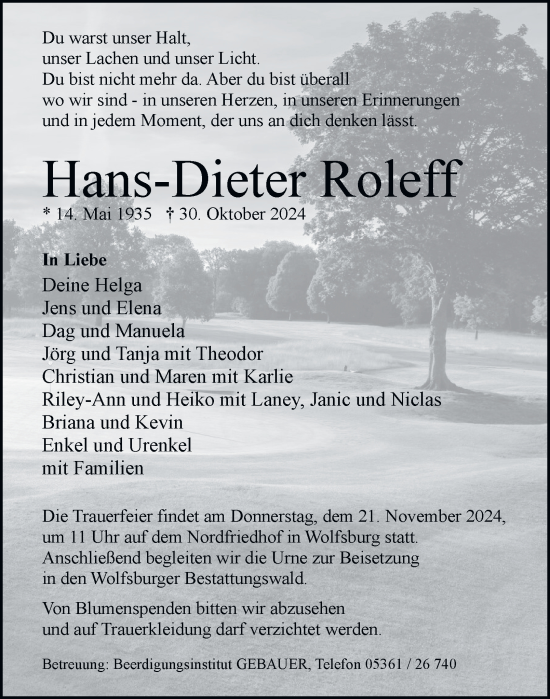 Traueranzeige von Hans-Dieter Roleff 