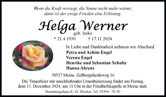 Traueranzeige von Helga Werner 