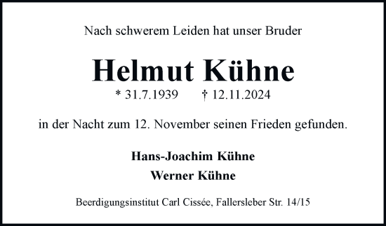 Traueranzeige von Helmut Kühne 