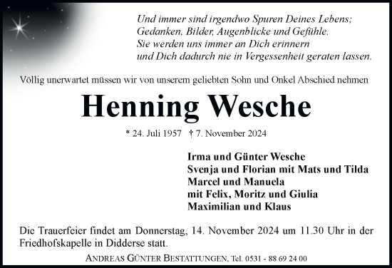 Traueranzeige von Henning Wesche 