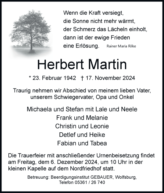 Traueranzeige von Herbert Martin 