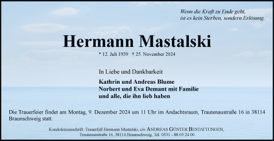 Traueranzeige von Hermann Mastalski 