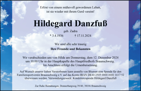 Traueranzeige von Hildegard Danzfuß 