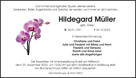 Traueranzeige von Hildegard Müller 