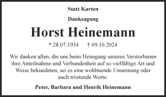 Traueranzeige von Horst Heinemann 