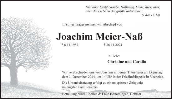 Traueranzeige von Joachim Meier-Naß von Peiner Nachrichten