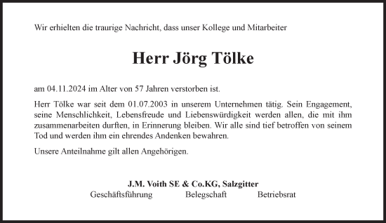 Traueranzeige von Jörg Tölke von Salzgitter-Zeitung