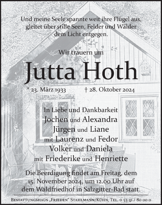 Traueranzeige von Jutta Hoth von Salzgitter-Zeitung