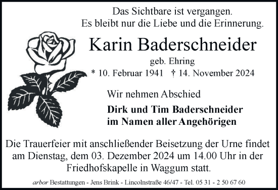 Traueranzeige von Karin Baderschneider 