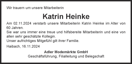 Traueranzeige von Katrin Heinke von Neue Braunschweiger am Samstag