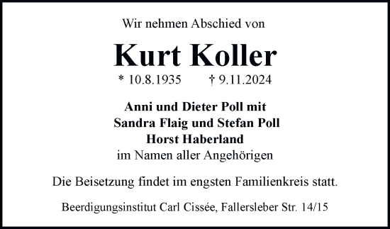 Traueranzeige von Kurt Koller 