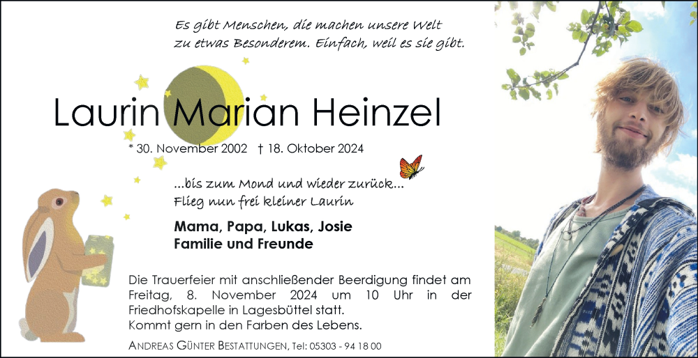  Traueranzeige für Laurin Marian Heinzel vom 02.11.2024 aus 