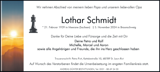 Traueranzeige von Lothar Schmidt 