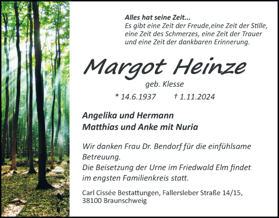 Traueranzeige von Margot Heinze 