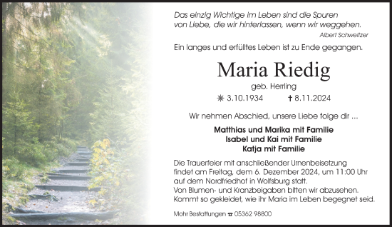 Traueranzeige von Maria Riedig 