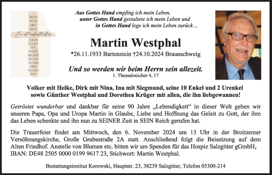 Traueranzeige von Martin Westphal 