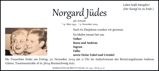 Traueranzeige von Norgard Jüdes 