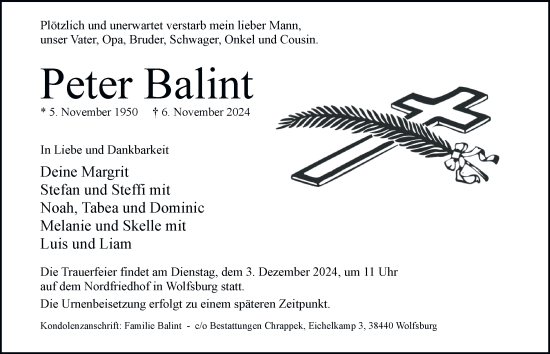 Traueranzeige von Peter Balint 