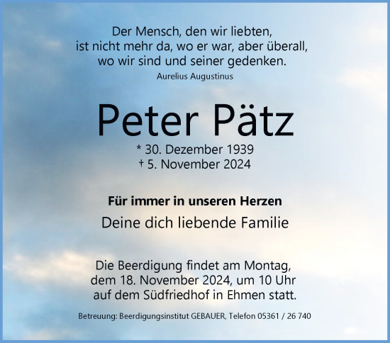 Traueranzeige von Peter Pätz 