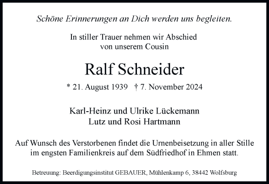 Traueranzeige von Ralf Schneider 