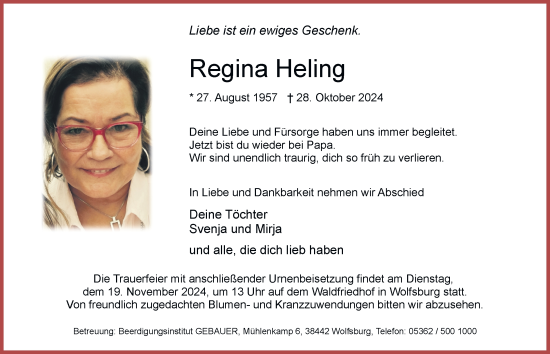 Traueranzeige von Regina Heling 