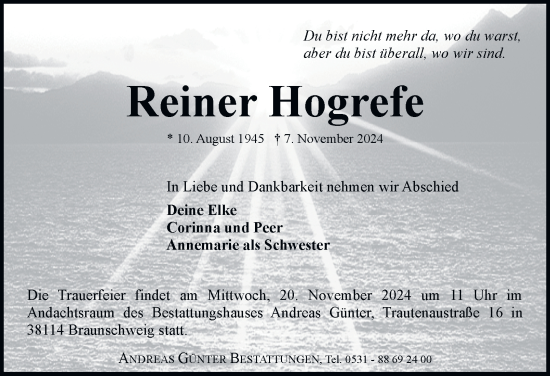 Traueranzeige von Reiner Hogrefe 